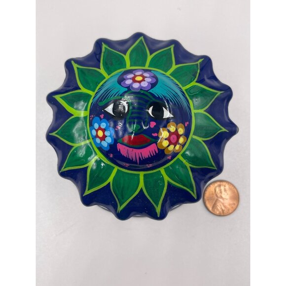 Mexican Folk Art Sun Face Terra Cotta Trinket Box - Small - Picture 9 of 11